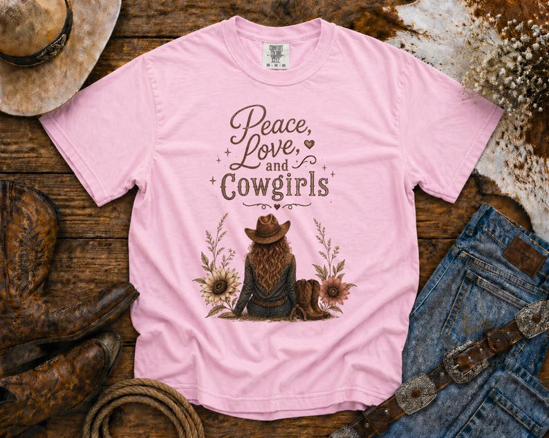Peace, Love & Cowgirls - Western TShirt, Country TShirt, Rodeo Shirt - Cowgirls and Dreams