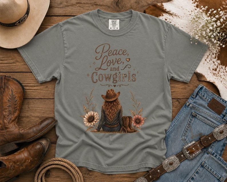 Peace, Love & Cowgirls - Western TShirt, Country TShirt, Rodeo Shirt - Cowgirls and Dreams