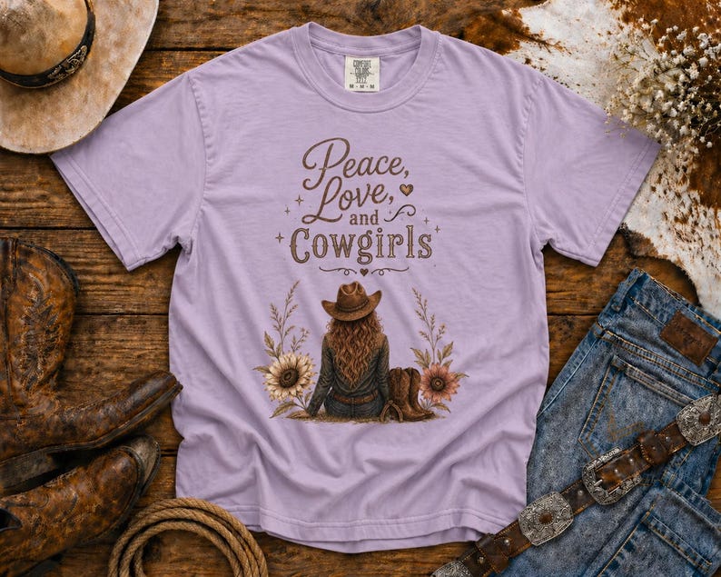 Peace, Love & Cowgirls - Western TShirt, Country TShirt, Rodeo Shirt - Cowgirls and Dreams