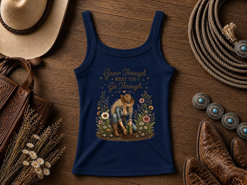Grow Through | Cowgirl Shirt, Rodeo T-Shirt, Cowgirl T-shirt Country Concert Tee, Western Graphic Tee For Women, Western T-shirt, Western T-shirt | Bella Canvas