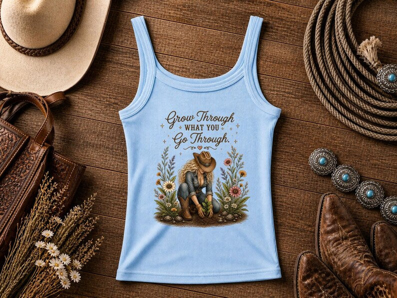 Grow Through | Cowgirl Shirt, Rodeo T-Shirt, Cowgirl T-shirt Country Concert Tee, Western Graphic Tee For Women, Western T-shirt, Western T-shirt | Bella Canvas