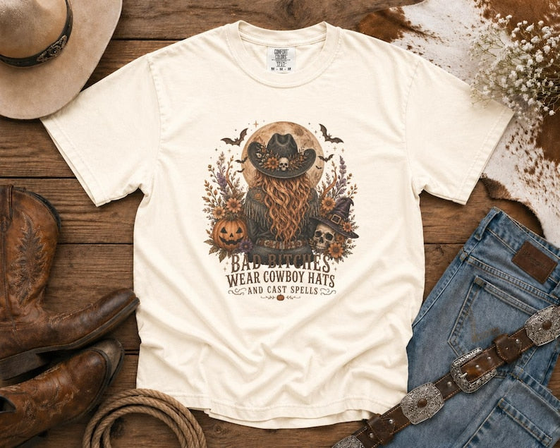 Bad Cowgirls Wear Cowboy Hats and Cast Spells Halloween Graphic Tee Western TShirt, Country TShirt, HalloweenShirt