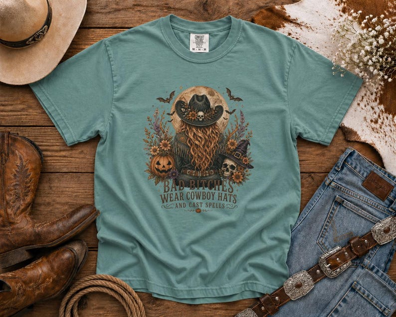 Bad Cowgirls Wear Cowboy Hats and Cast Spells Halloween Graphic Tee Western TShirt, Country TShirt, HalloweenShirt