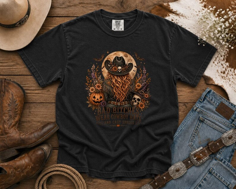 Bad Cowgirls Wear Cowboy Hats and Cast Spells Halloween Graphic Tee Western TShirt, Country TShirt, HalloweenShirt
