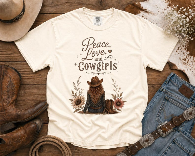 Peace, Love & Cowgirls - Western TShirt, Country TShirt, Rodeo Shirt - Cowgirls and Dreams