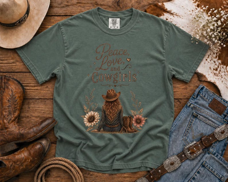 Peace, Love & Cowgirls - Western TShirt, Country TShirt, Rodeo Shirt - Cowgirls and Dreams