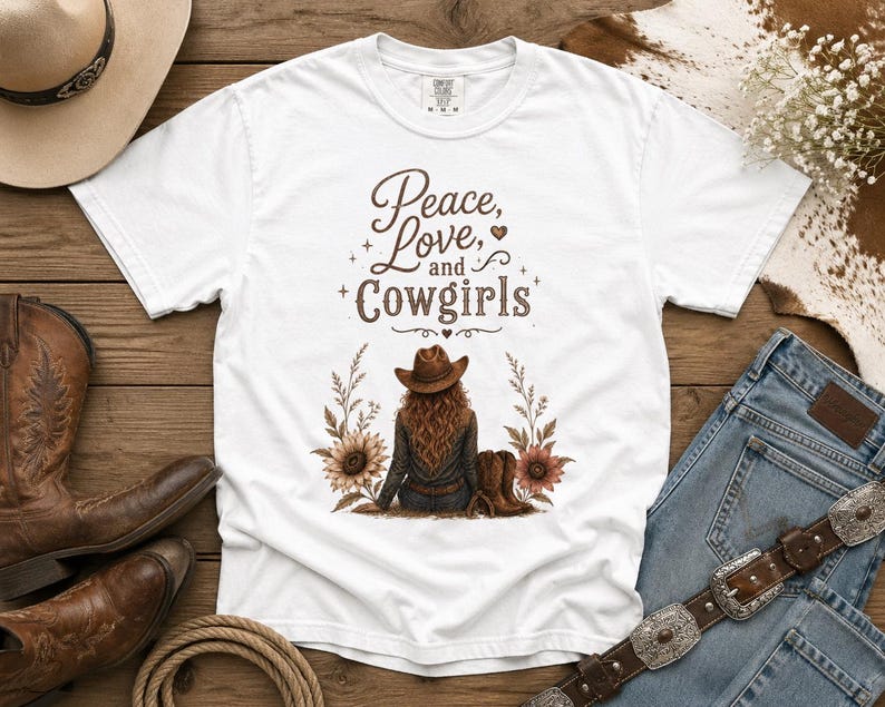 Peace, Love & Cowgirls - Western TShirt, Country TShirt, Rodeo Shirt - Cowgirls and Dreams