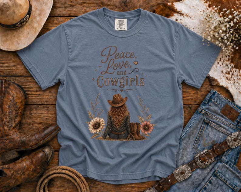 Peace, Love & Cowgirls - Western TShirt, Country TShirt, Rodeo Shirt - Cowgirls and Dreams