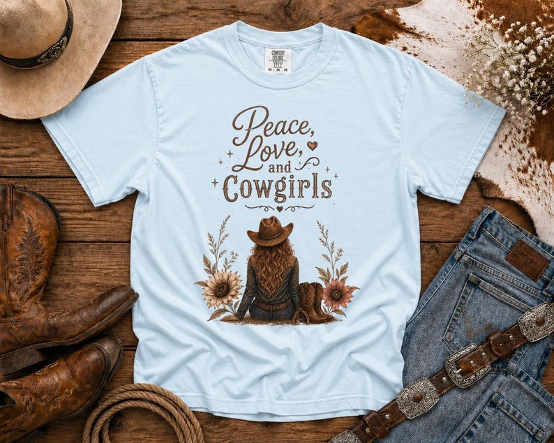 Peace, Love & Cowgirls - Western TShirt, Country TShirt, Rodeo Shirt - Cowgirls and Dreams