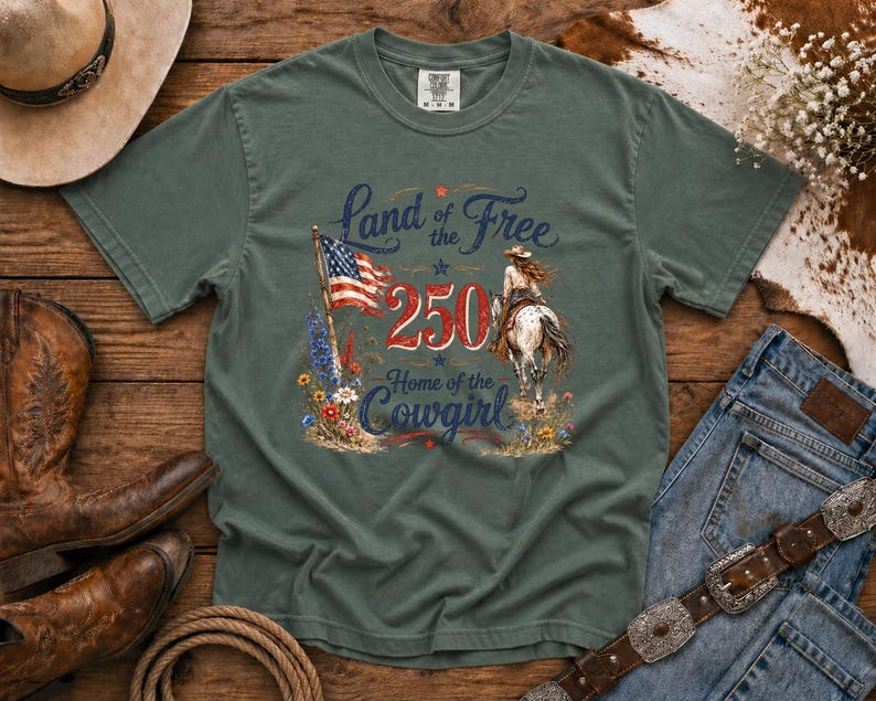Cowgirl 250 Anniversary T-Shirt — Cowgirl TShirt | Western Tee | Comfort Colors Country Tee | Vintage Country Shirt | Rodeo Shirt